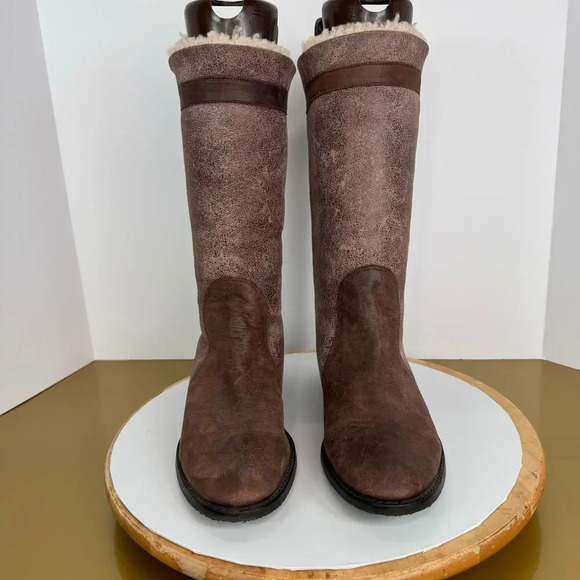 Matisse Parker Brown Leather Mid-Calf Plush Shearling Boots Sz 9.5 Winter Boho - Picture 2 of 9
